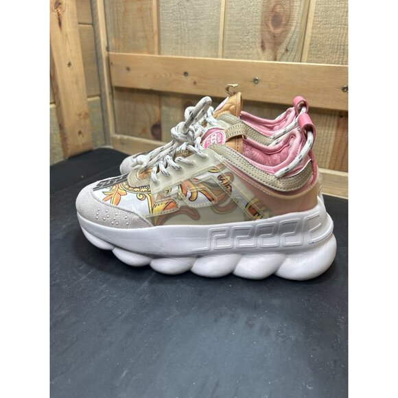 Versace Chain Reaction Sneakers EU37 US7 Pink/Beige Baroque Design Womens Shoes - Picture 3 of 12